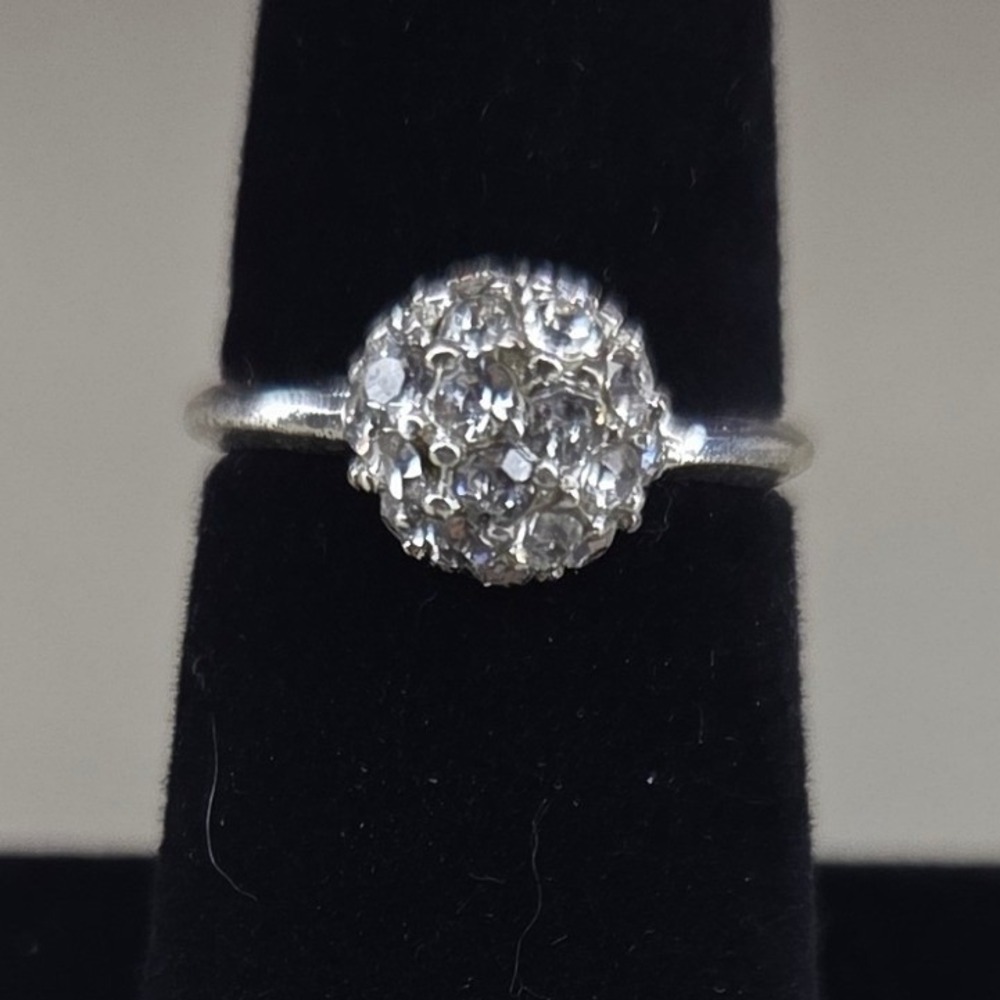 Silver Tone Pave Crystal Ball Ring Size 7.5 Sparkle Statement Ring 0397